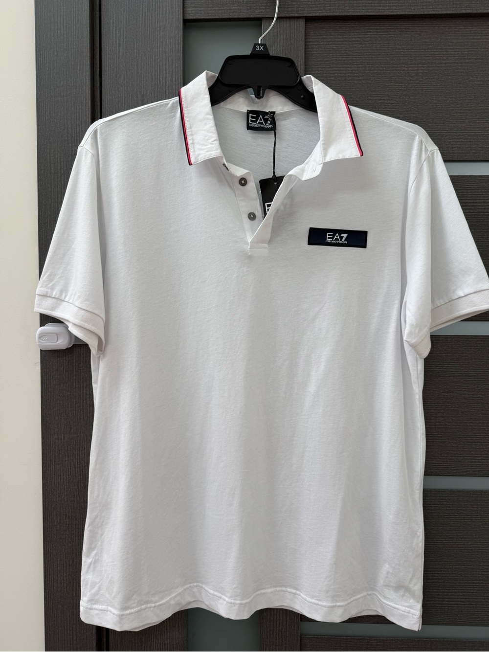 Emporio Armani White Polo with Red Trim and Navy Logo Patch